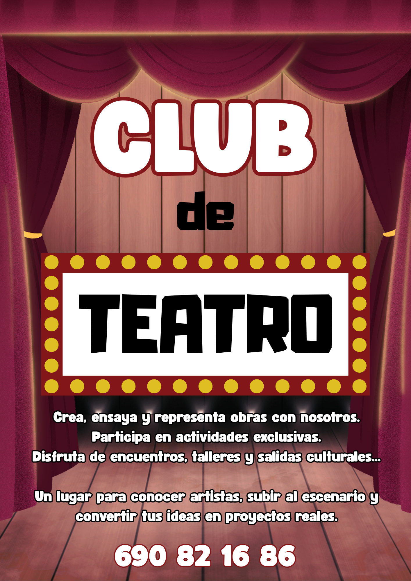 Cartel educativo Club de Teatro ilustrativo colorido